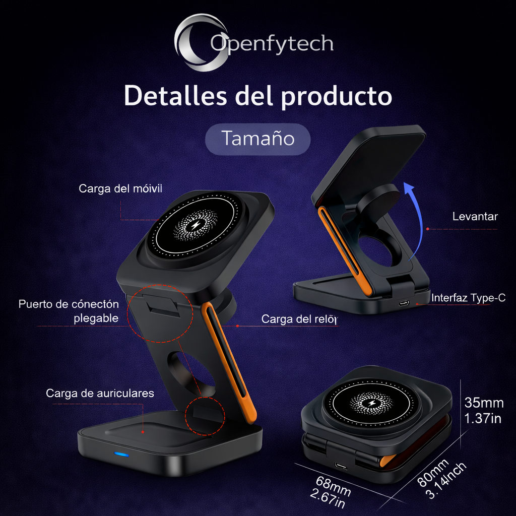 Estacion de carga rapida inalámbrica portátil 3 en 1 modelo 2026 para Apple