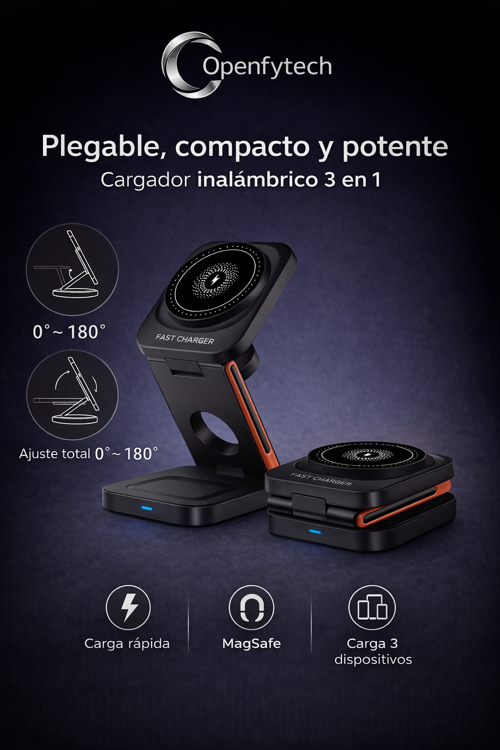 Estacion de carga rapida inalámbrica portátil 3 en 1 modelo 2026 para Apple