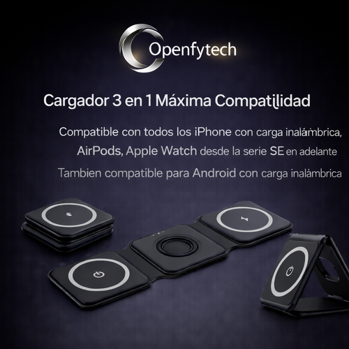 Estación de carga rapida inalámbrica portátil plana y triangular 3 en 1