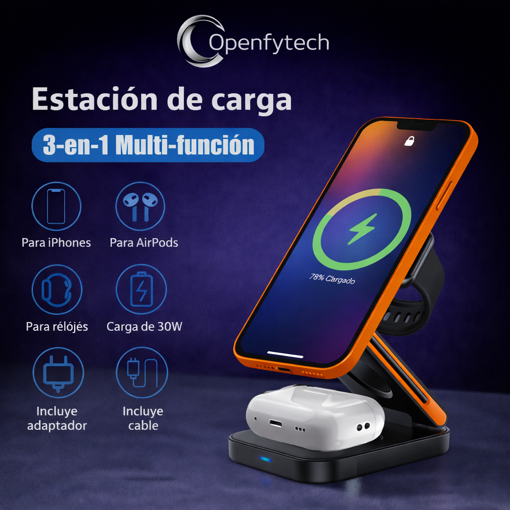 Estacion de carga rapida inalámbrica portátil 3 en 1 modelo 2026 para Apple