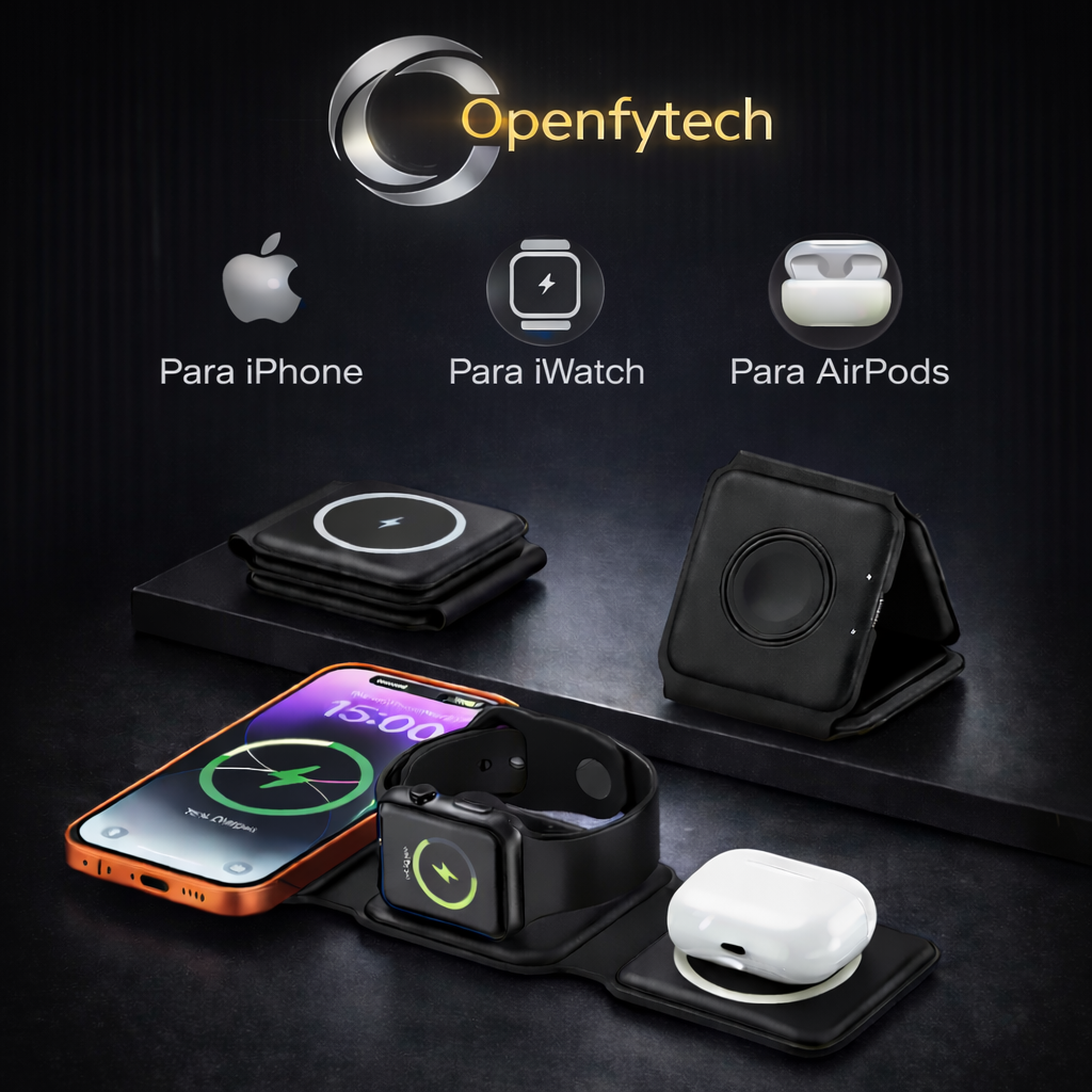 Estación de carga rapida inalámbrica portátil plana y triangular 3 en 1