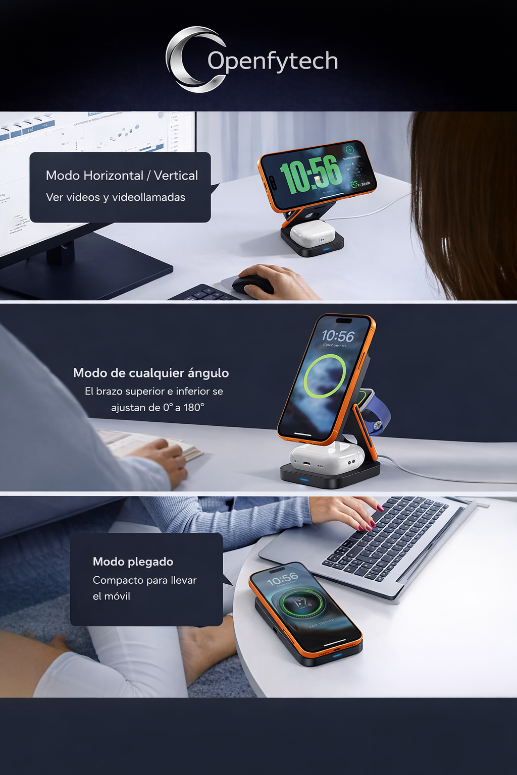 Estacion de carga rapida inalámbrica portátil 3 en 1 modelo 2026 para Apple