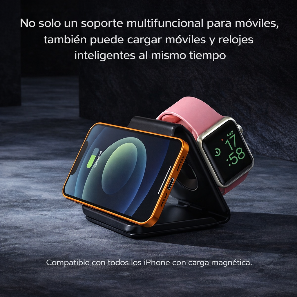 Estación de carga rapida inalámbrica portátil plana y triangular 3 en 1