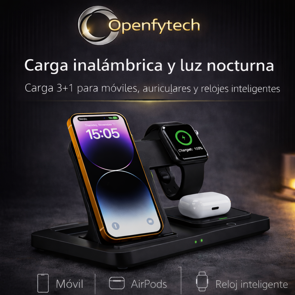 Estación de carga 3 en 1 multidispositivo rápida inalámbrica portátil