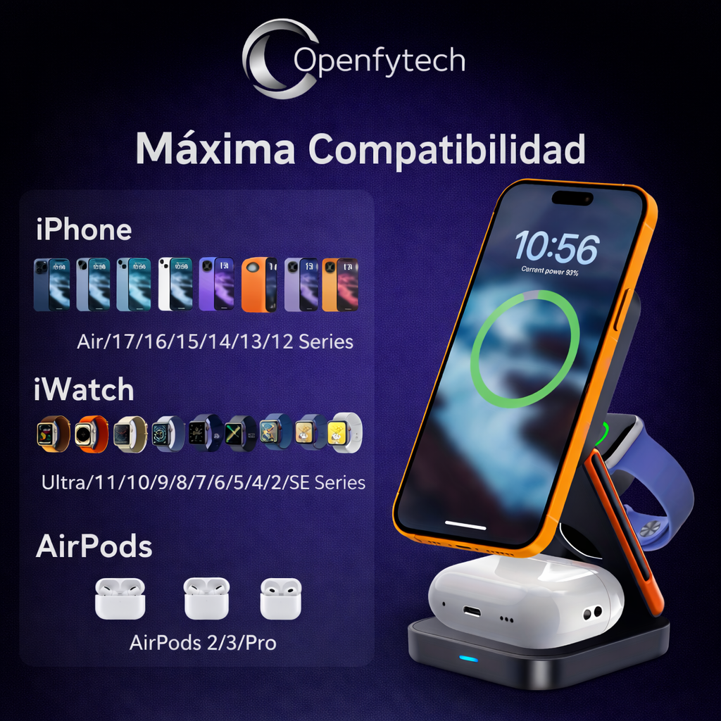 Estacion de carga rapida inalámbrica portátil 3 en 1 modelo 2026 para Apple