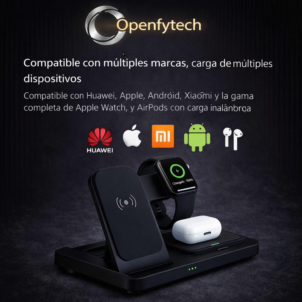 Estación de carga 3 en 1 multidispositivo rápida inalámbrica portátil
