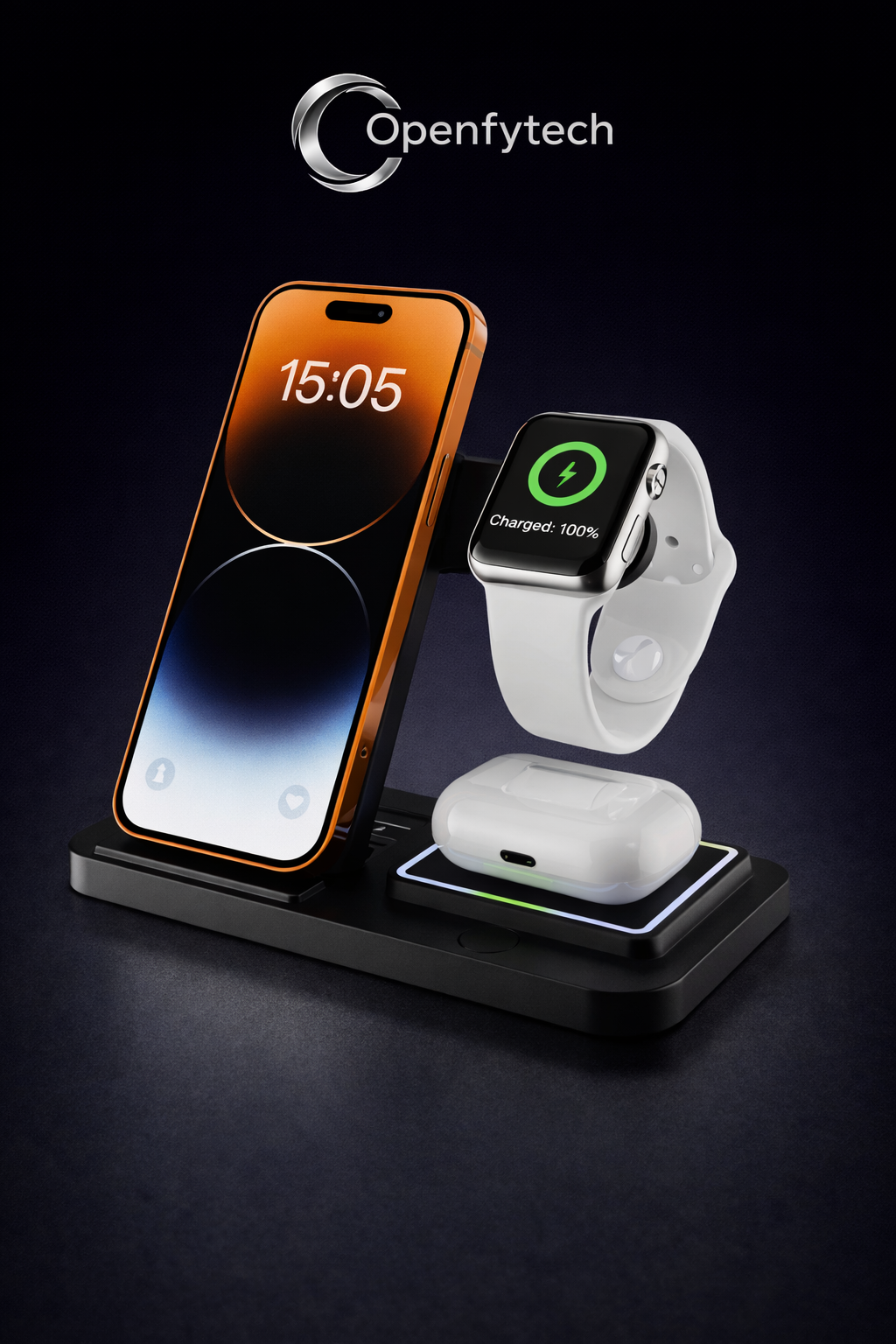 Estación de carga 3 en 1 multidispositivo rápida inalámbrica portátil